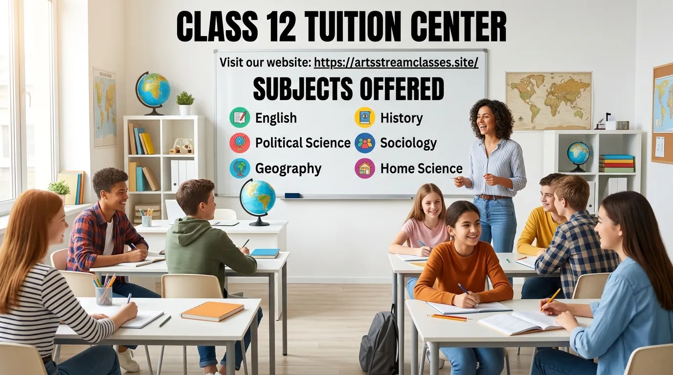 Artsstream Classes Tuition Centre Agency in West Delhi offering coaching for 12 Arts students in English, History, Geography, Political Science, Sociology, and Home Science